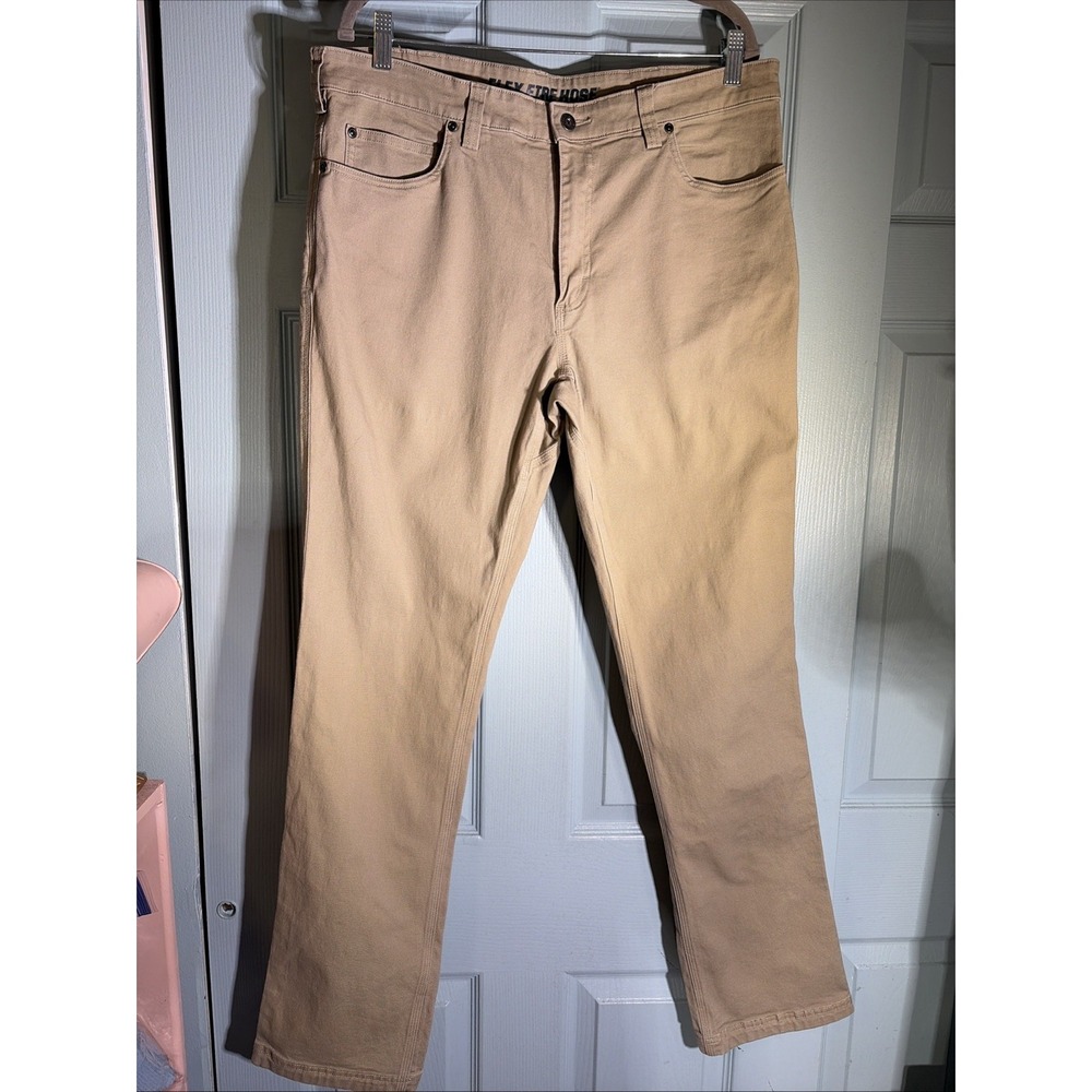 Duluth Trading Flex Fire Hose Pants Men's 38/34 Tan Khaki Slim Fit Stretch